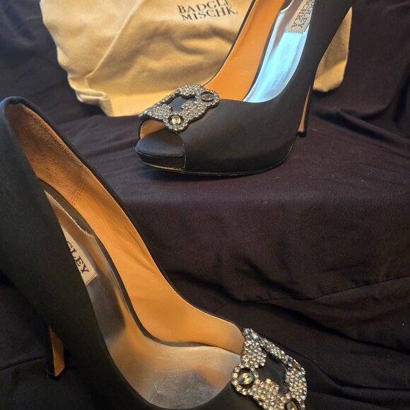 Badgley Mischka Black Open Toe Pump 8.5 - Picture 3 of 6